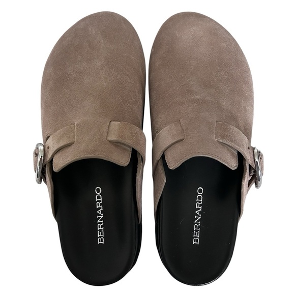 Bernardo Taupe Suede Clogs with Silver Buckle - Picture 2 of 4